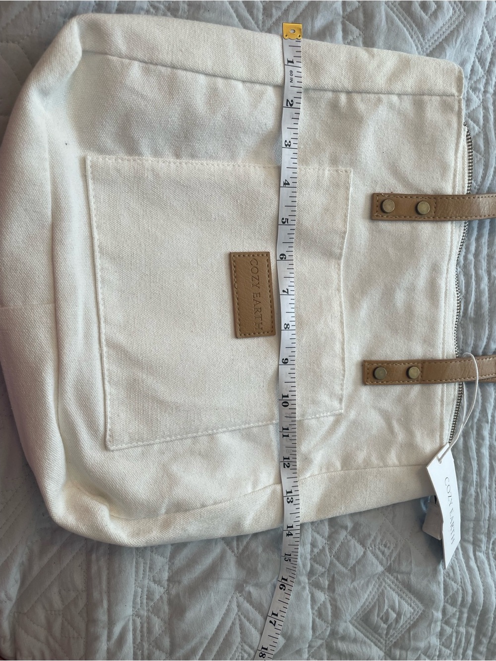 Cozy Earth Canvas Tote with Tan Leather Handles & Sunsand beach hat Bundle. - Picture 4 of 11